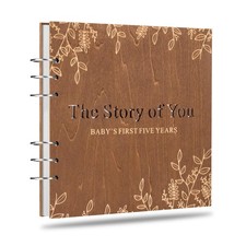 Wooden Keepsake Baby Memory Book Boys  Girls, First 5 Years Baby Book Journal M