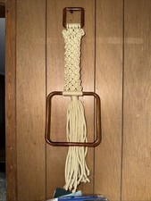 Vintage 1970s Cream Macrame Wall Hand Towel Holder Bathroom Hanging 25  