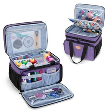 LUXJA Large Sewing Organizer with Many Compartments, 2 Layers Large, Purple