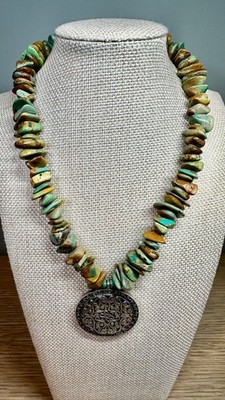 VTG Bali Indonesia 925 Sterling Silver Turquoise Chip Statement Necklace 114g