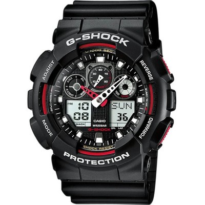 Casio G-Shock Herren Digi-Analog Uhr GA-100-1A4ER schwarzes Zifferblatt Harzband 200M