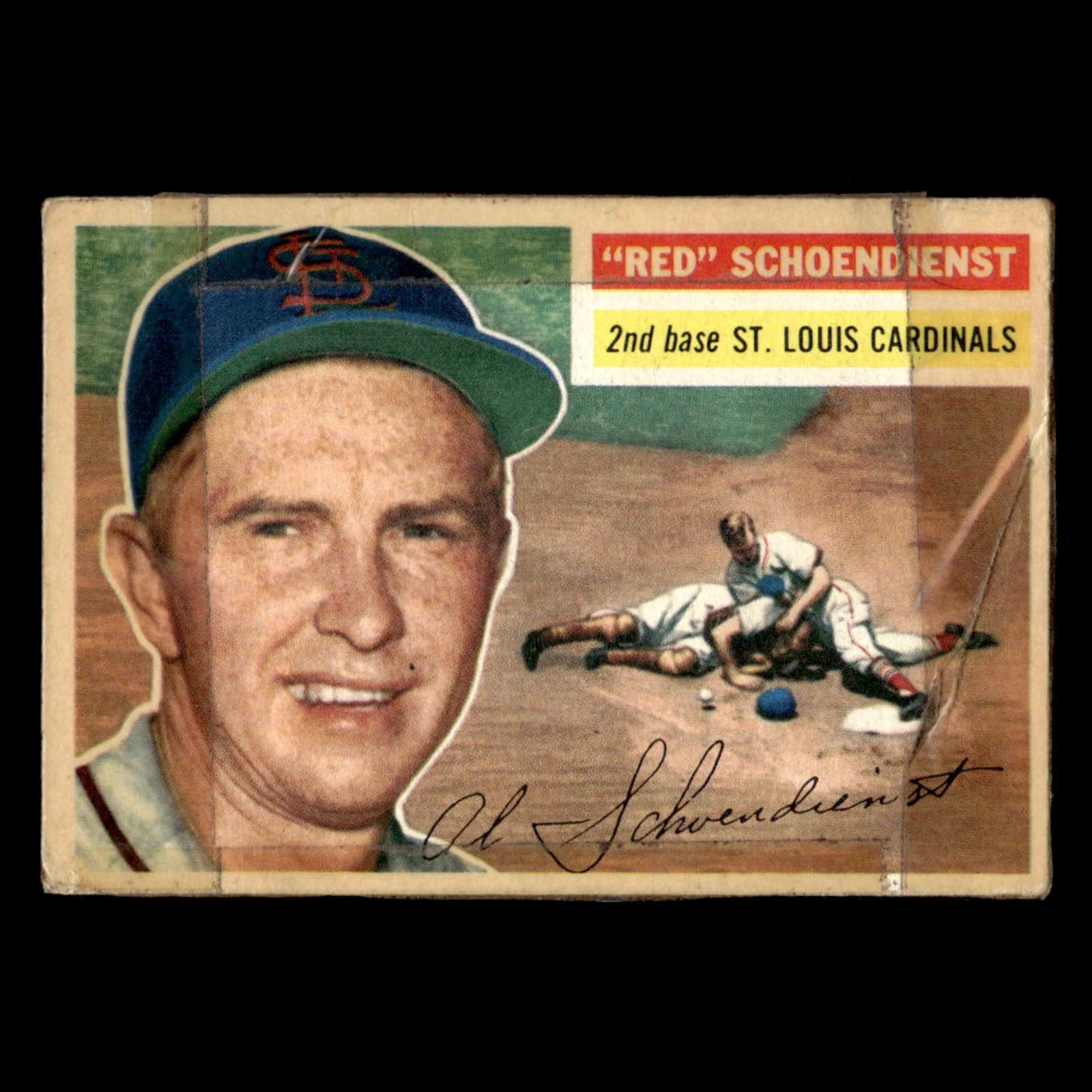 Red Schoendienst #165 1956 Topps (damage) St. Louis Cardinals Baseball Card MLB