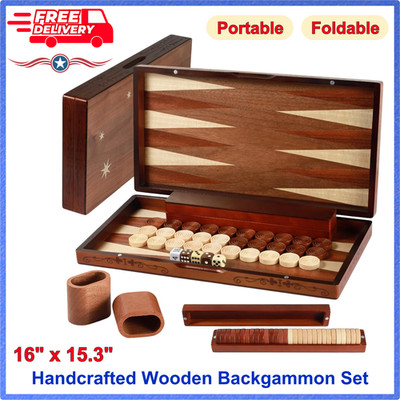 Handcrafted Wooden Backgammon Set, 16'' Large Size, Oversized Pieces, Game Board