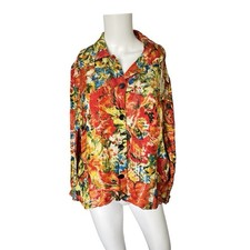 Chicos Colorful Silk Blend Blazer Red Orange Floral Abstract Size 3 Womens XL