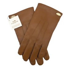 Coach Gloves Women 8 Saddle Brown Basic Sheep Leather Merino Wool Lined NWT