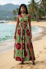 SHENBOLEN NWT African Ankara XL-3XL Plus Multi Colored Women's Long Maxi Dress