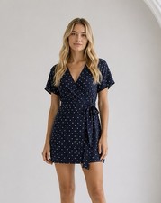 Ann Taylor Womens Navy Geo Print Mini Wrap Dress Size XS Classic Summer Chic