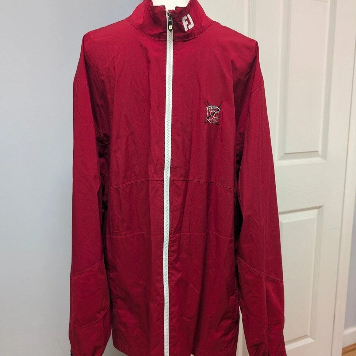 Veste De Pluie DryJoys FootJoy Rouge – Homme Taille L, Fermeture éclair, Poches Zippées