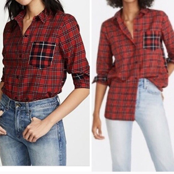 Madewell womens ex-boyfriend plaid flannel button up shirt long sleeve sz XS