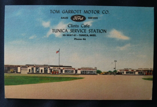 Vtg 1940s TUNICA, MISSISSIPPI Linen Photo POSTCARD Service Station Cafe and Ford eBay pic photo photo