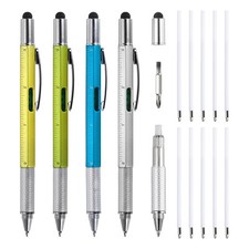 4pcs 6 in 1 Multitool Tech Tool Pen Gifts for Men with Ballpoint Pen 4 Colors