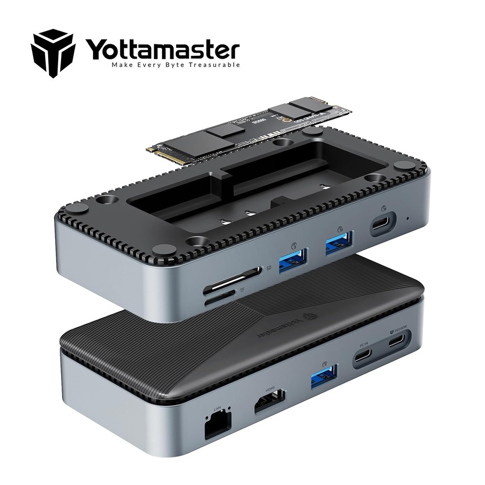 10 in 1 USB HUB with M.2 NVMe SATA SSD Enclosure Docking Station Type C Adapter