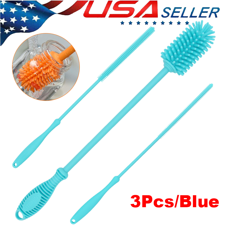 3Pcs Silicone Bottle Brush and Straw Cleaner Brush Set | Bottle Cleaner Brush
