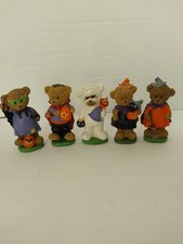 Halloween Bear Figurines Lot Of 5 With Jack-O-Lantern Pumpkins/Mummy 5" Tall
