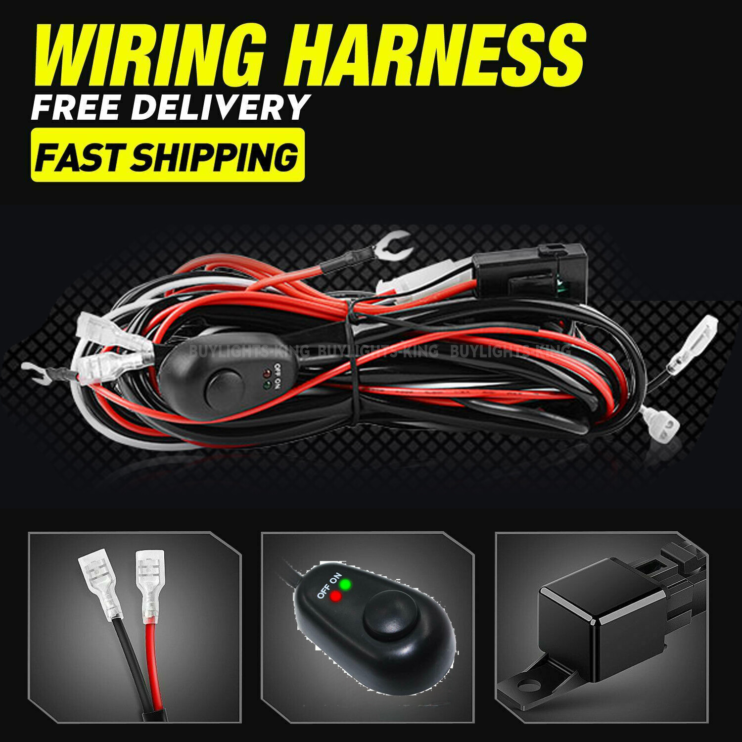 12V 40A Wiring Harness Kit Fuse ON OFF Switch Relay For LED Fog Work ...
