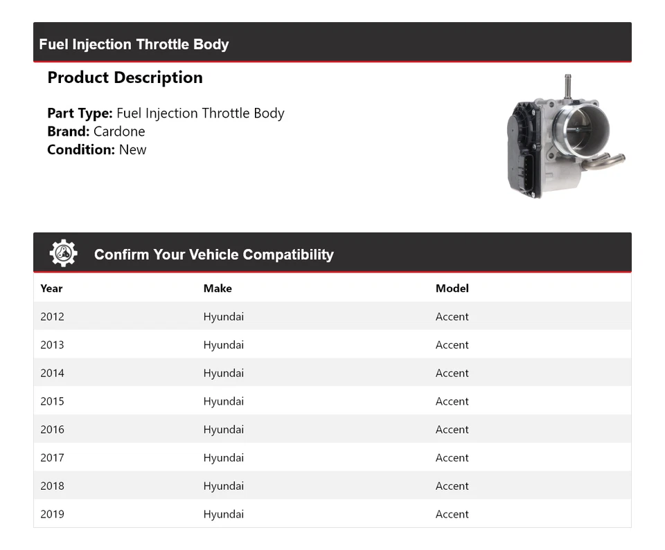 Carrocería de acelerador de inyección de combustible Cardone 2013 2014 2015 para Hyundai Accent 2012-2019 Foto 2 de 4