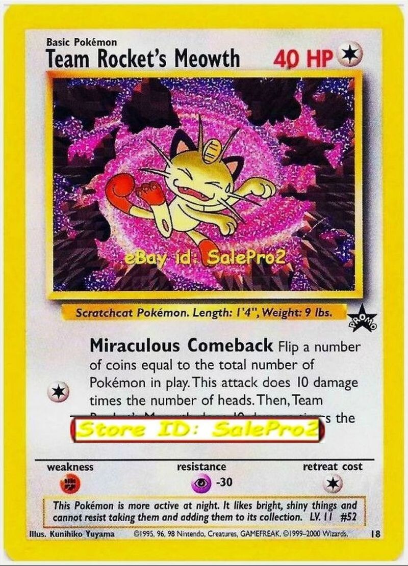 TEAM ROCKET'S MEOWTH pokemon MIRACULOUS 40 HP MINT RARE PROMO