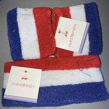 Sweatbands Set Red White And Blue Headband And Wristbands 3 Pieces