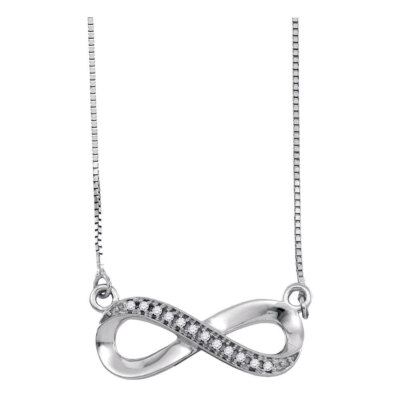 L U DIAMONDS 10K White Gold Diamond Infinity Pendant Necklace 1/20 CT