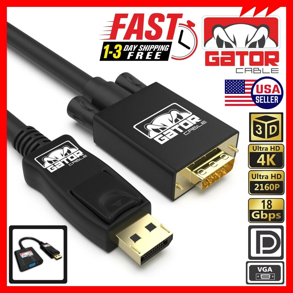 DisplayPort to VGA Cable Adapter Converter Video HDTV PC Monitor Desktop Laptop - Image 2 of 4