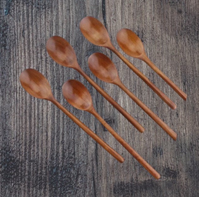 Wooden Spoon Long handle Wooden Spoon For Soups Coffee Cooking Desert (5 Spoons)