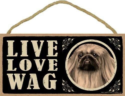 Live Love Wag Pekingese niedliches Hundeschild 5"x10" NEU Holz Plakette Hergestellt in den USA 700 - Bild 1 von 3