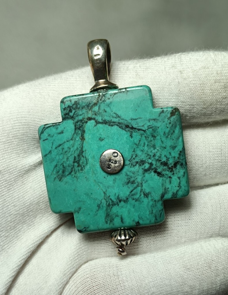 Sterling Silver Blue Turquoise Large Abstract Cro… - image 6