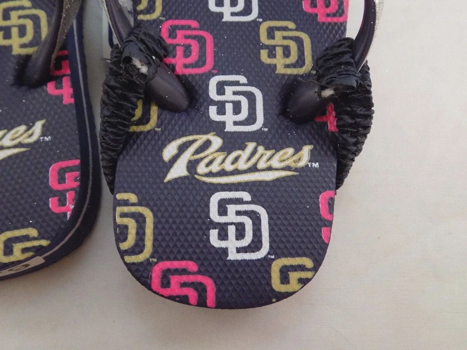 SAN DIEGO PADRES GIRL'S FLIP FLOP SHOES KIDS SIZE 10 - 11 BLUE GLITTER NEW - Image 3 of 4