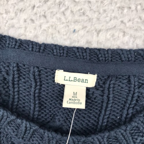 LL Bean Sweater Womens M Classic Navy Fisherman Knit Cotton Crew Pullover NEW - Picture 4 of 11