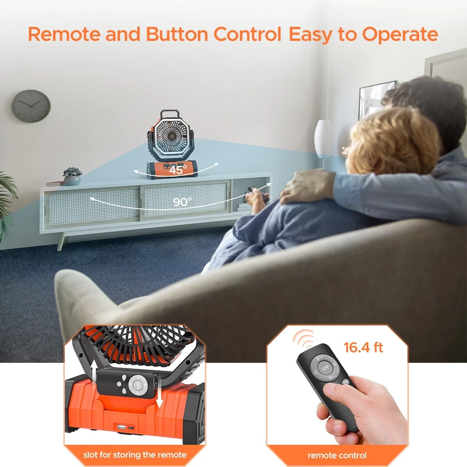 Ventilador Portátil 20000mAh con LED/USB Recargable Alimentado por Batería 90° Oscilante Foto 2 de 4