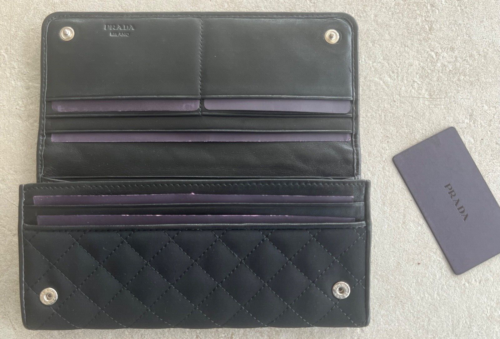 Authentic Prada Large Black Tressuto Impuntu Nylon Diamond Quilted Wallet 1M1132 - Picture 10 of 13