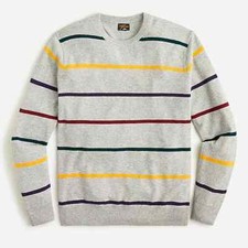 NWT J Crew 100 Cashmere Crewneck Sweater in Heather Grey Multi Stripe