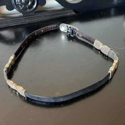 Vintage Women’s BRIGHTON Silver Black Leather & Chain BELT Size Small 28 EUC Vintage Women main image 2