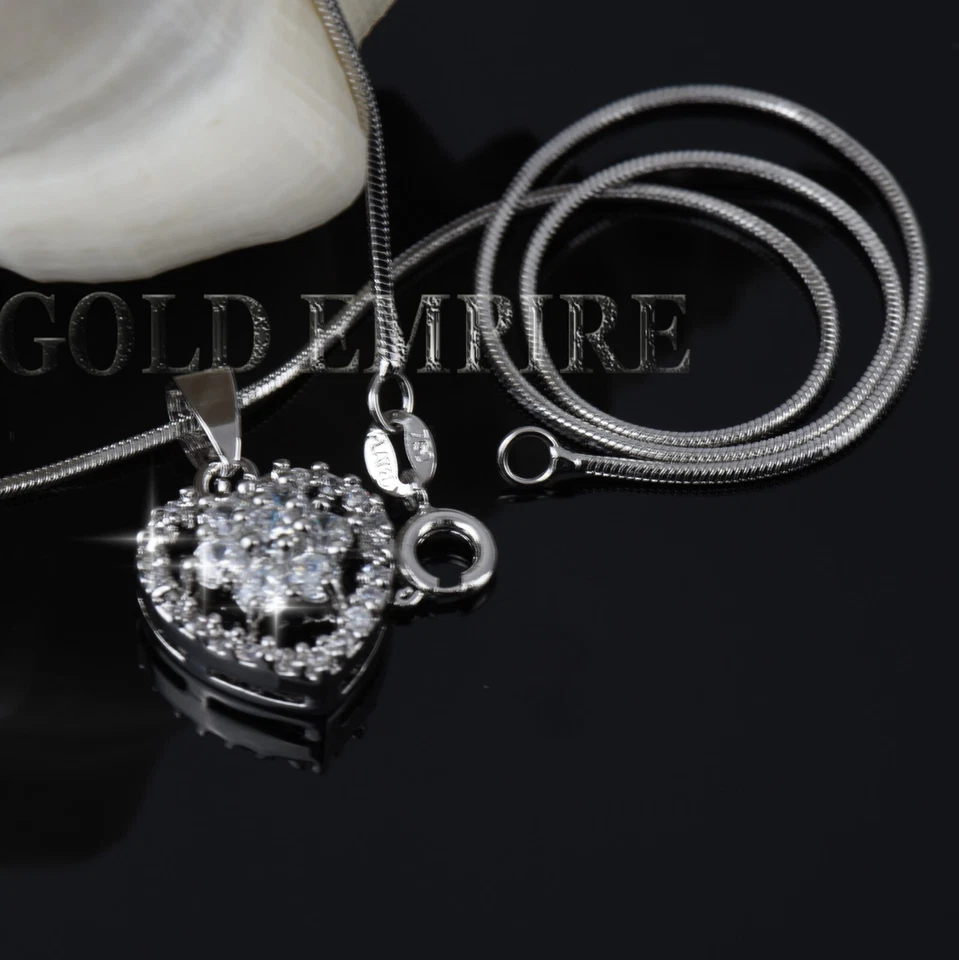 Donna Set Collana Pendente Orecchini Argento 18 Oro Bianco Placcato Zirconi S445 - Immagine 4 di 4