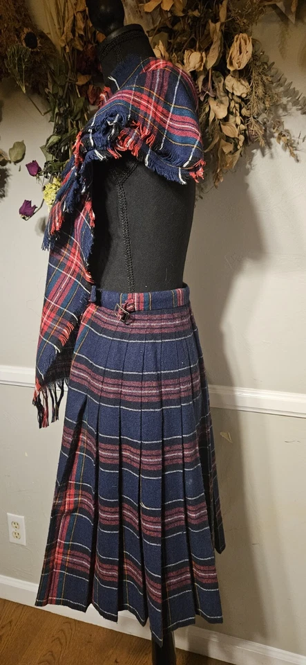 Falda y bufanda vintage de mezcla de lana a cuadros años 60 Foto 2 de 4