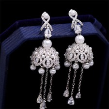 Fashion Women Pearl Long Tassel Drop Dangle Earrings Bride Wedding Party Jewelry