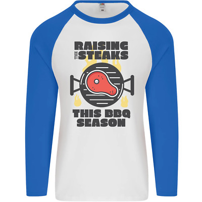 Raising the Steaks Funny BBQ Grill Mens L/S Baseball T-Shirt