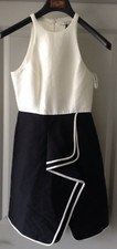 Halston Heritage Semi-Formal Dress Black White Sz 0 Flared Skirt
