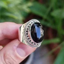 Black Onyx Ring 925 Sterling Silver Band  Statement Handmade Beautiful Ring K31