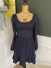 Shein Womens Fit And Flare Dress Navy Blue Long Sleeve Size Large Ruffle Hem