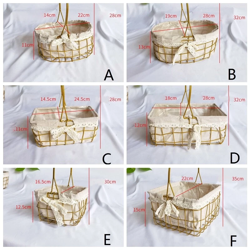 1X Portable Basket Metal Wire Woven Fabric Lining Storage Flower Pot Decor Retro - Image 3 of 4