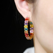Gorgeous Colorful Oval Cubic Zirconia Gold Plated Circle Hoop Earrings for Women