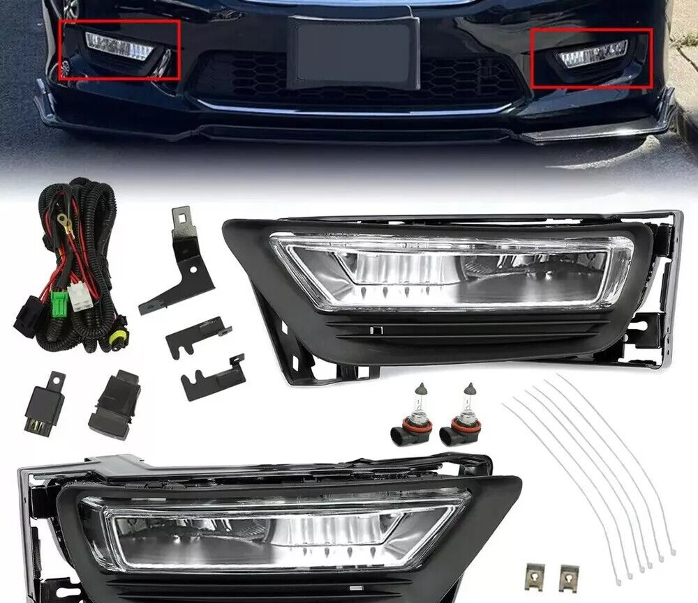 L+R Front Bumper Fog Lights Driving Lamps For 2013-2015 Honda Accord W/Bulbs