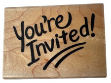 Fun Stamps You're Invited Writing Words Wooden Rubber Stamp