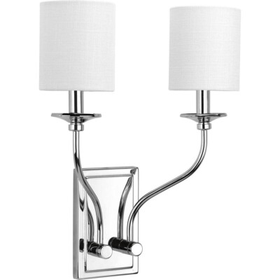 Bonita 2-Light Polished Chrome Wall Sconce with White Linen Shade by Progress L.