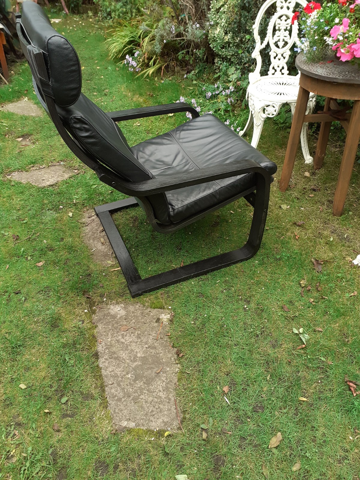 IKEA Poang Chair Black Leather & Black Wood. eBay