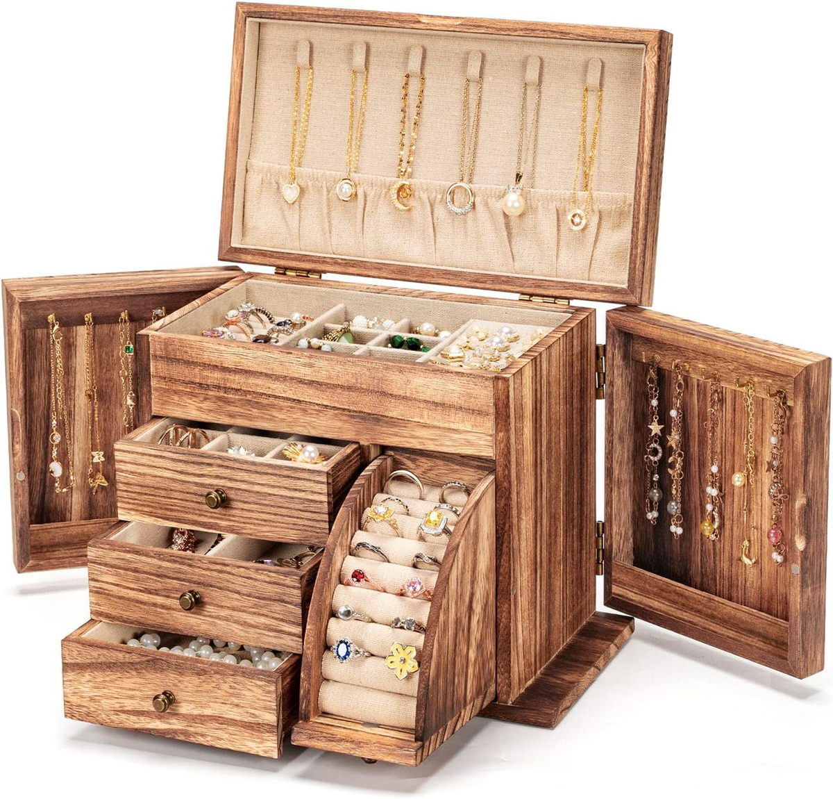 Jewelry Box Organizer, Solid Wood Jewelry Boxes for Women for