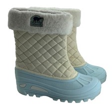 SOREL Powder Storm Light Blue Quilted Lined Winter Boots Girl Size 5 Snow
