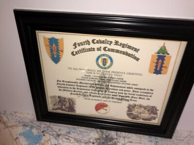 4TH U.S. CAVALRY REGIMENT / COMMEMORATIVE - CERTIFICATE OF COMMENDATION