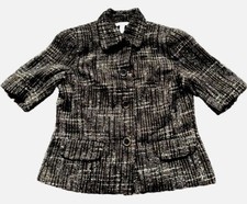 New Coldwater Creek Woman s Black Tan Cream Wool Blend Tweed Blazer Jacket 6